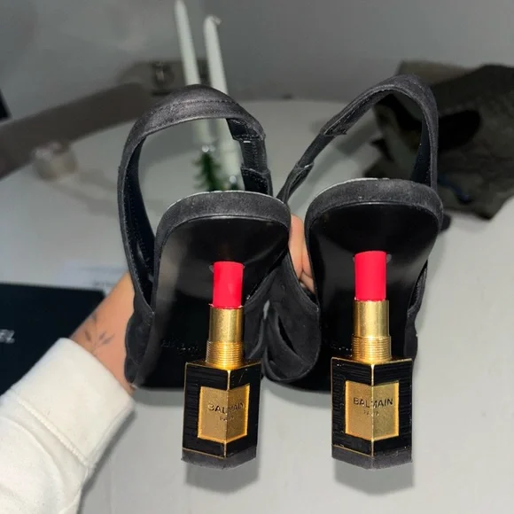 Balmain Black and Gold Cutout Slingback Heels - Picture 6 of 8